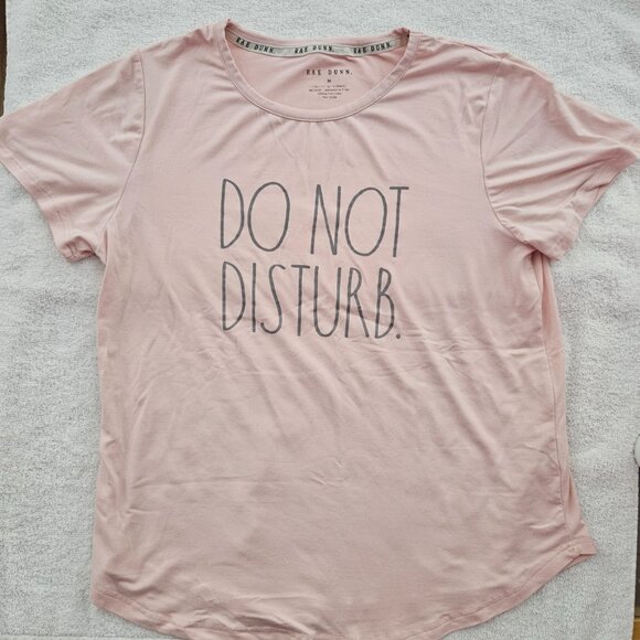 Rae Dunn Women’s Pajama Set Do Not Disturb Pink Top & Striped Shorts Sleepwear - Picture 2 of 9